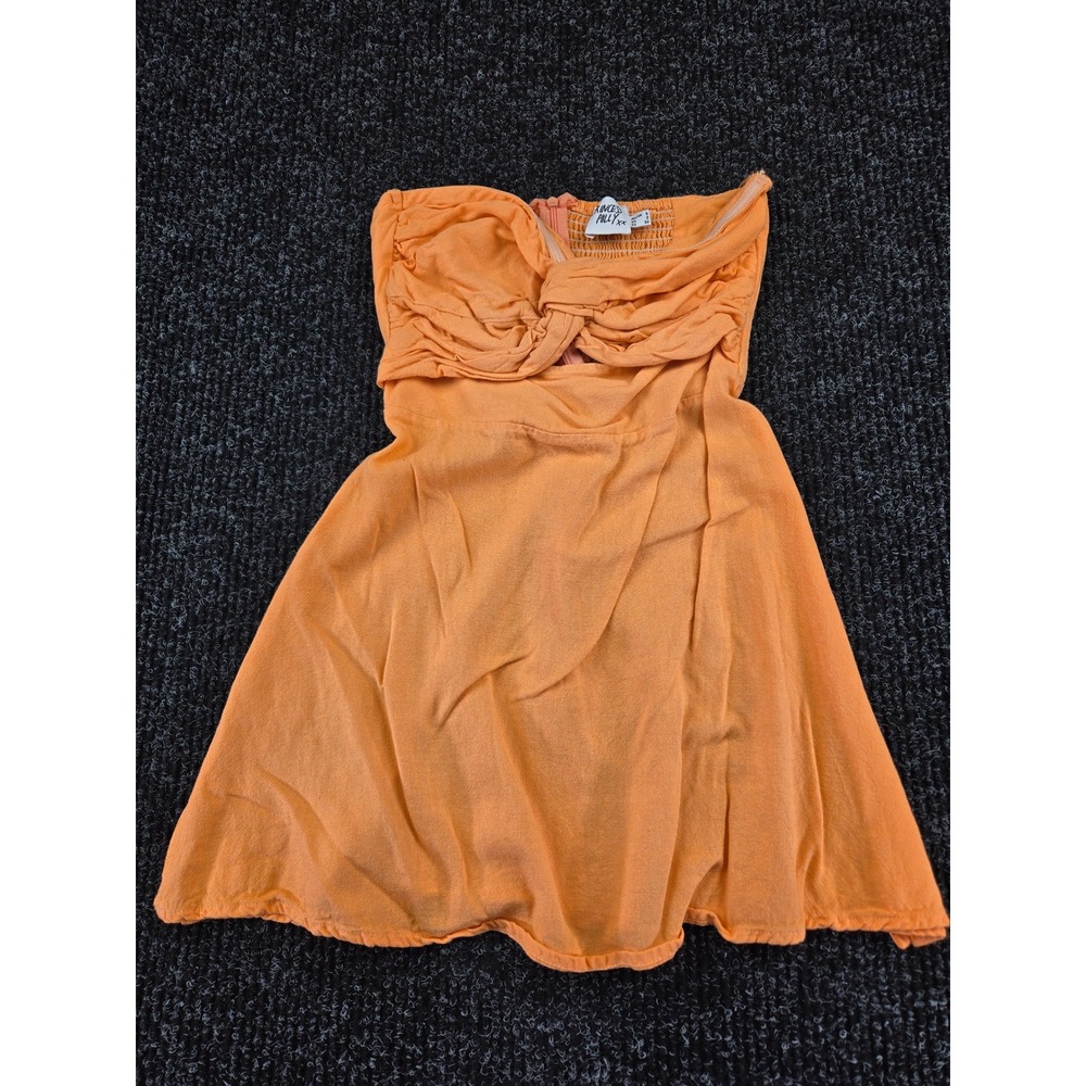 Princess Polly Cotton/Linen Orange Strapless Twist Front Cutout Mini Dress Sz 2